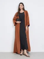 Middle Eastern Full Sleeve Loose Abaya Muslim Women Solid Open Front Abayas Casual Kaftans Jilbabs Ethnic Islamic Maxi Dresses - Image 4