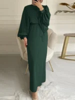 Eid Women Muslim Dress Morocco Abaya Kaftans Casual Evening Dresses Puff Sleeve Woman Turkey Islam Long Robe Femme Vestidos - Image 3