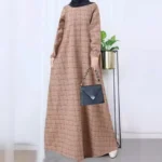 Dress Abaya Women Dresses Kaftan Eid Muslim Modest Vestidos Plaid Print Saudi Long Robe Jalabiya Ramadan Morocco Dubai Abayas - Image 2
