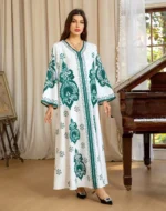 Long Dress Abayas Women Eid Muslim Dresses Bronzing Print V Neck Jalabiya Arab Morocco Dubai Kaftan 2025 Vestidos Ramadan Robe - Image 5