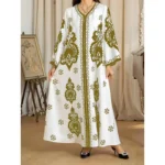 Long Dress Abayas Women Eid Muslim Dresses Bronzing Print V Neck Jalabiya Arab Morocco Dubai Kaftan 2025 Vestidos Ramadan Robe - Image 3